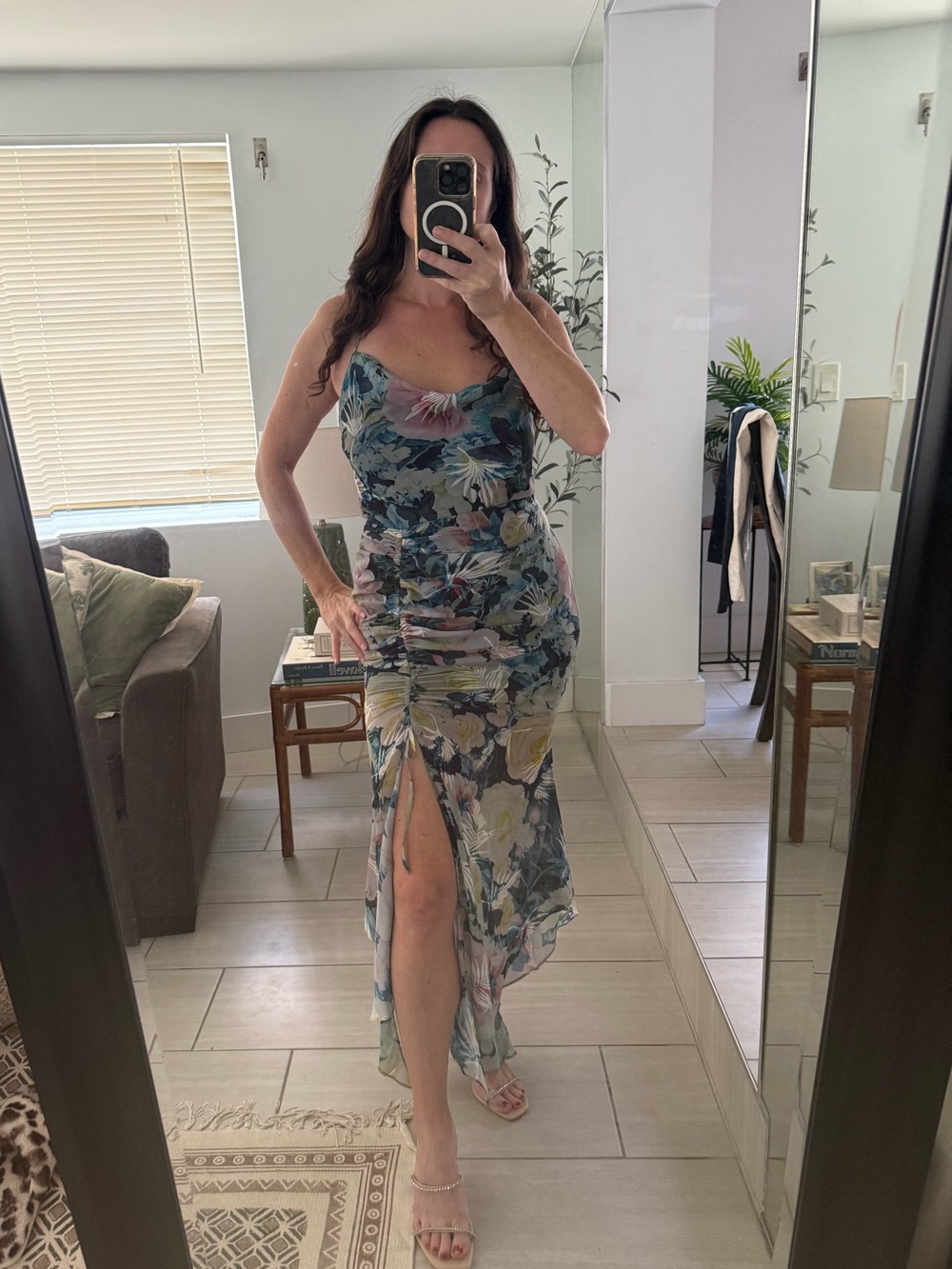 Sau Lee Floral Maxi Dress with Side Cinch